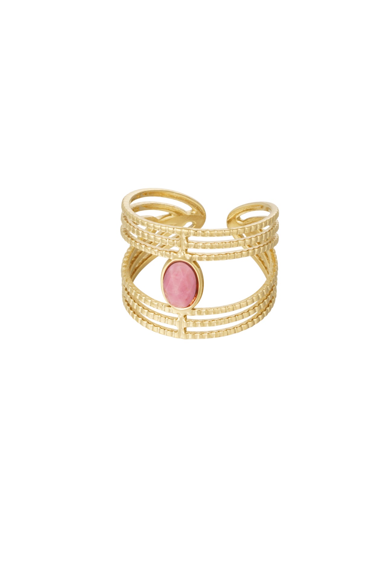 Dubbele ring met roze steen